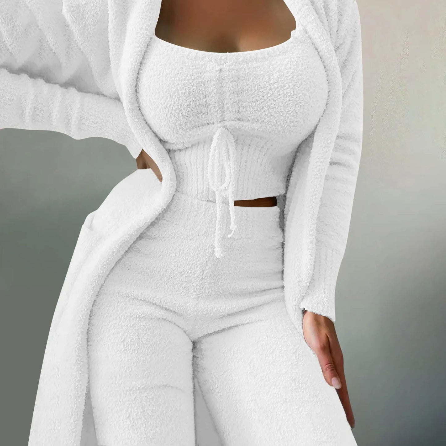 Fleece 3 Pc Teddy Loungewear Spaghetti Strap