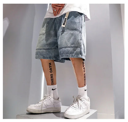 Denim Shorts Loose Casual Cargo Five Quarter Pants