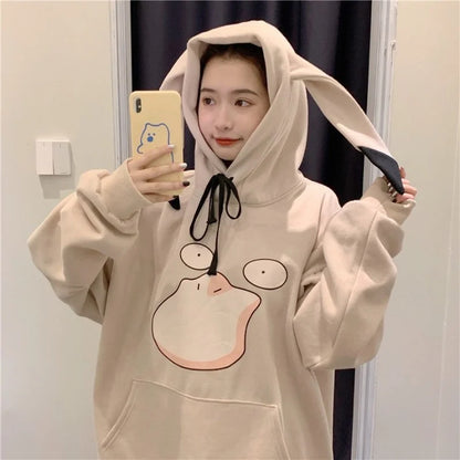 Kawaii Cartoon Print Sweatshirt Spring Autumn Loose Long Sleeve Graphic Hoodies Anime Pullovers Women Oversize Tops Streetwear
