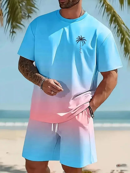 2025 Summer hot-selling T-shirt shorts set breathable comfortable quick-drying casual fashion men's suit vacation clothing