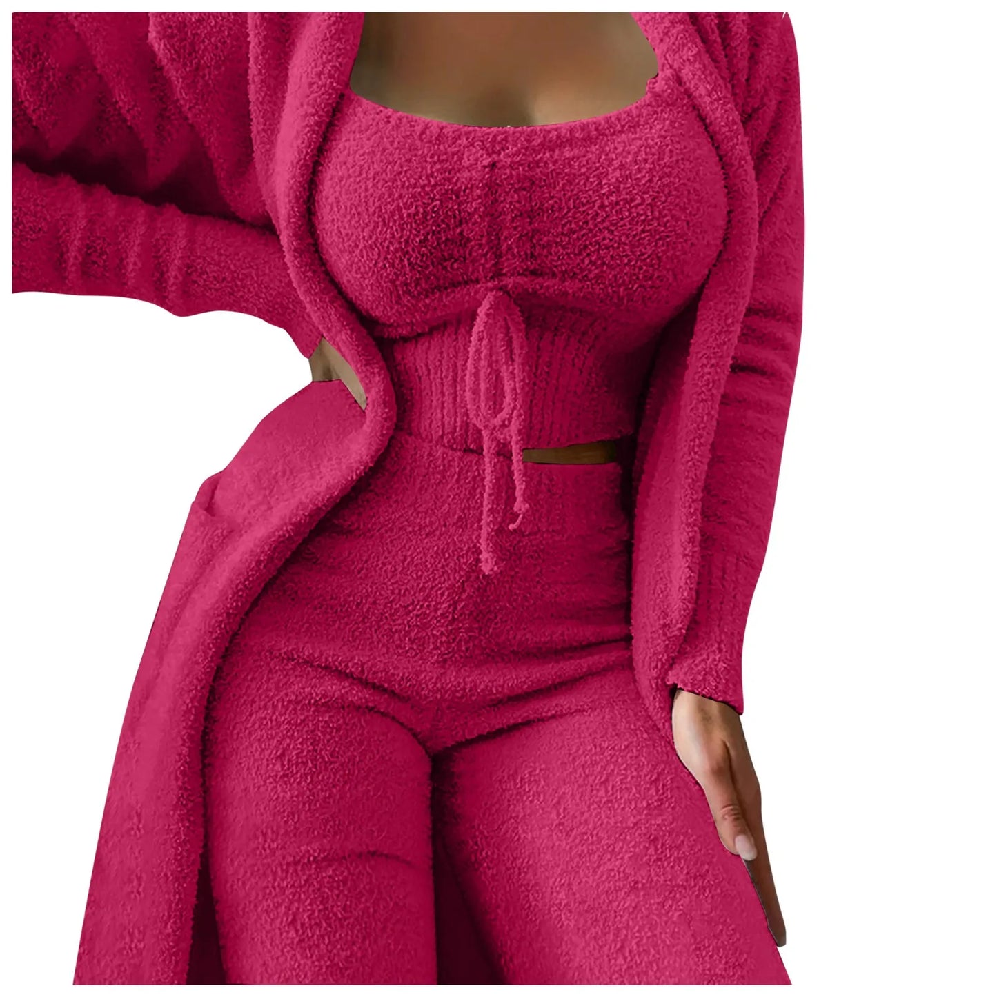 Fleece 3 Pc Teddy Loungewear Spaghetti Strap