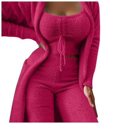 Fleece 3 Pc Teddy Loungewear Spaghetti Strap