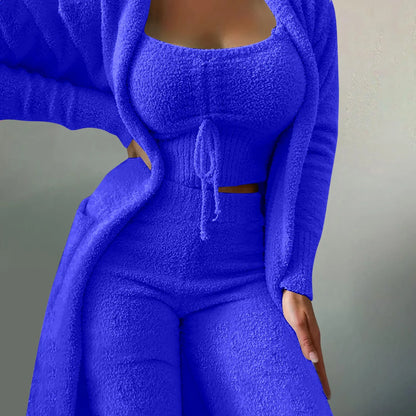 Fleece 3 Pc Teddy Loungewear Spaghetti Strap
