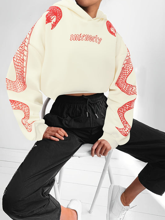 [Stylish Phoenix Hoodie] Stylish Women's Red Hoodie with Phoenix & Butterfly Graphic | Cozy Long Sleeve Pullover, Ribbed Cuffs, Drawstring Hood - Perfect for Spring/Fall Casual Wear